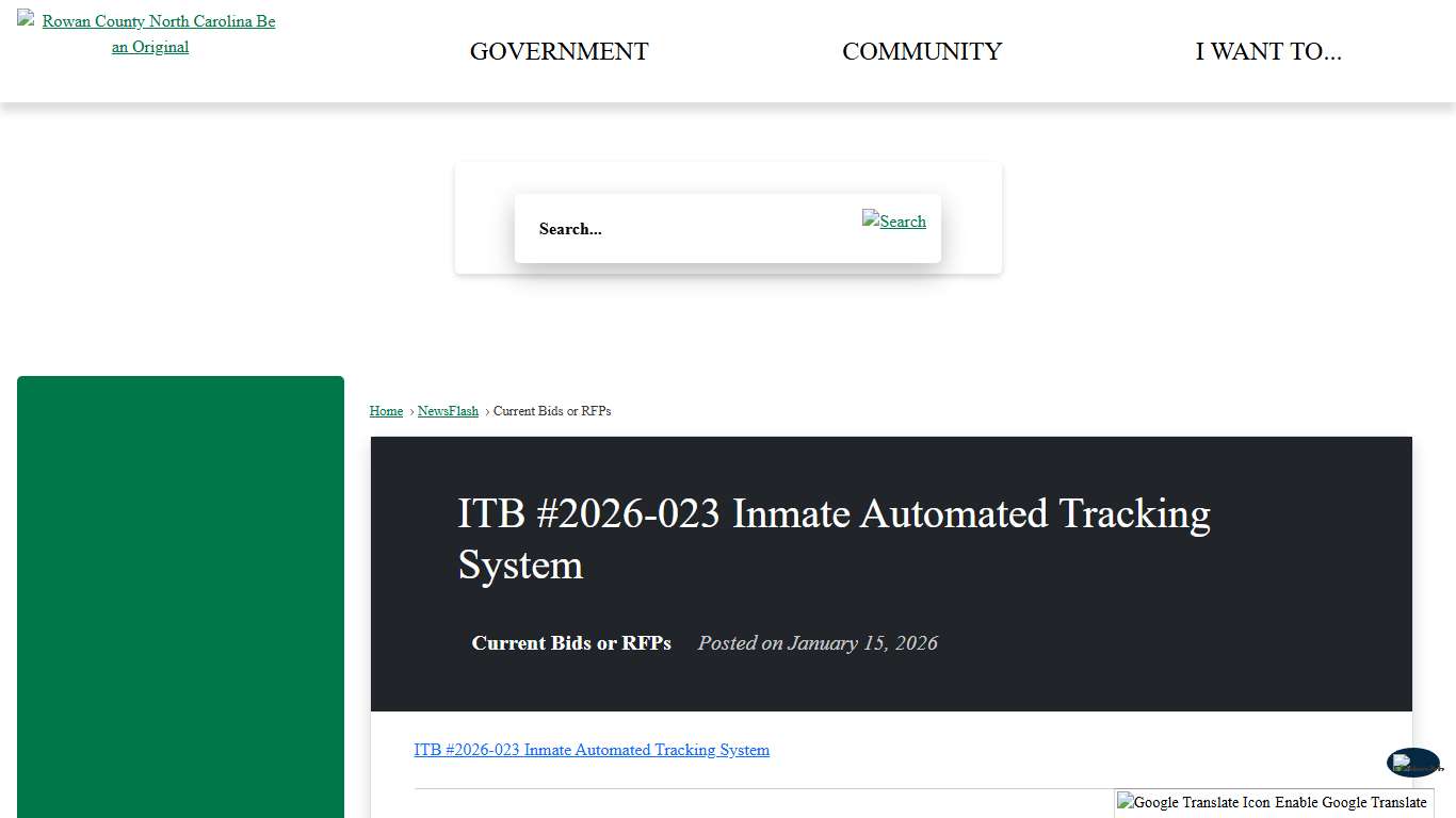 ITB #2026-023 Inmate Automated Tracking System • Rowan County